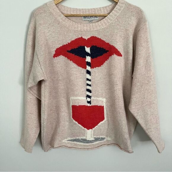 REVOLVE Wildfox Suck It Up Lips Light Pink Oversized Sweater Size XS - Picture 3 of 12